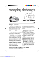 Morphy Richards Compact Food Processor Owner's Manual