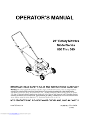 MTD 080 Thru 099 Operator's Manual