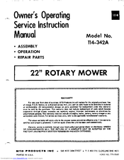 MTD 114-342A Owner's Operating Service Instruction Manual