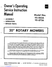 MTD 115-062A Owner's Operating Service Instruction Manual