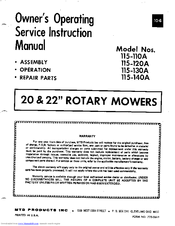 MTD 115-110A Owner's Operating Service Instruction Manual