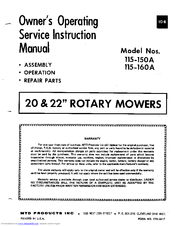 MTD 115-150A Owner's Operating Service Instruction Manual