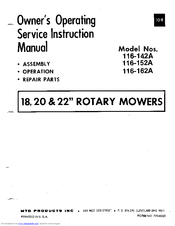 MTD 116-142A Owner's Operating Service Instruction Manual