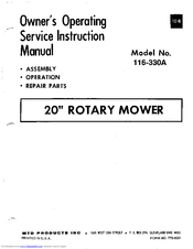 MTD 116-330A Owner's Operating Service Instruction Manual