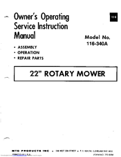 MTD 116-340A Owner's Operating Service Instruction Manual