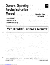 MTD 116-500A Owner's Operating Service Instruction Manual