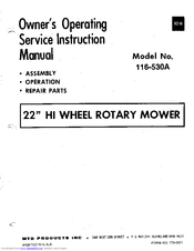 MTD 116-530A Owner's Operating Service Instruction Manual