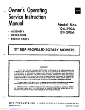 MTD 124 290A Owner's Operating Service Instruction Manual