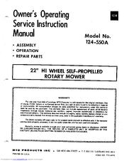 MTD 124-550A Owner's Operating Service Instruction Manual