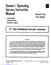 MTD 125-260A Owner's Operating Service Instruction Manual