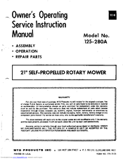 MTD 125-280A Owner's Operating Service Instruction Manual
