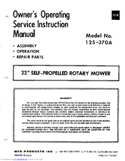 MTD 125-370A Owner's Operating Service Instruction Manual