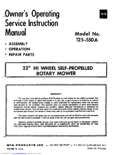 MTD 125-550A Owner's Operating Service Instruction Manual