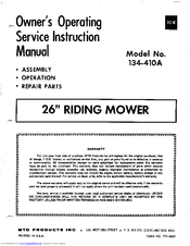 MTD 134-410A Owner's Operating Service Instruction Manual