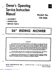 MTD 134-420A Owner's Operating Service Instruction Manual