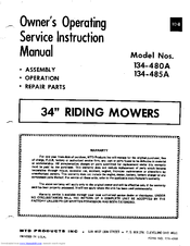 MTD 134-480A Owner's Operating Service Instruction Manual