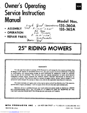 MTD 135-362A Owner's Operating Service Instruction Manual
