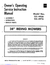 MTD 135-495A Owner's Operating Service Instruction Manual