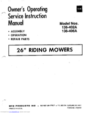 MTD 136-402A Owner's Operating Service Instruction Manual