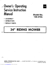 MTD 136-475A Owner's Operating Service Instruction Manual
