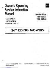 MTD 136-525A Owner's Operating Service Instruction Manual