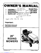 MTD 138-380A Owner's Manual