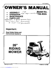 MTD 138-402A Owner's Manual