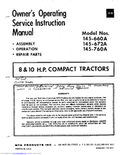 MTD 145-672A Owner's Operating Service Instruction Manual