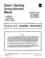MTD 144-960A Owner's Operating Service Instruction Manual