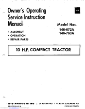 MTD 146-760A Owner's Operating Service Instruction Manual