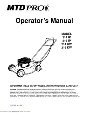 MTD 214 IP, 216 IP, 214 KW, 216 WK Operator's Manual