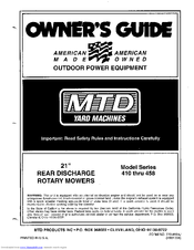 Yard Machines 410 thru 458 Owner's Manual