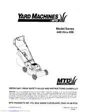 Yard Machines 440 Thru 459 Owner's Manual