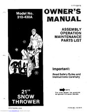 MTD 310-430A Owner's Manual