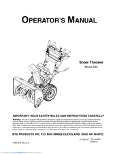 MTD 640 Operator's Manual