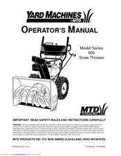 MTD 800 Series Operator's Manual