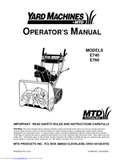 MTD E760 Operator's Manual