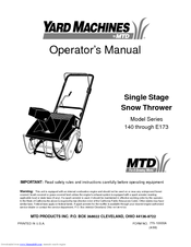 MTD Yard Machines 140 Series Operator's Manual