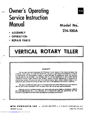 MTD 214-100A Owner's Operating Service Instruction Manual