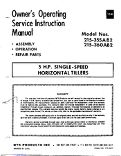 MTD 215-355AB2 Owner's Operating Service Instruction Manual