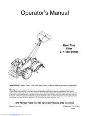 MTD 21A-450 Series Operator's Manual
