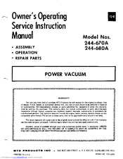 MTD 244-680A Owner's Operating Service Instruction Manual