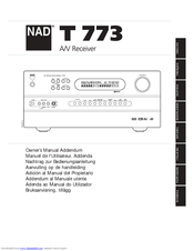 NAD T773 ADDENDUM Owner's Manual Addendum