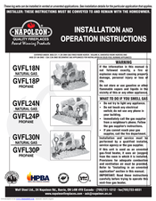 Napoleon GLVF30N Installation And Operation Instructions Manual