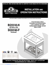 Napoleon BGNV40-P Installation And Operation Instructions Manual