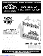 Napoleon BGD42 Installation And Operation Instructions Manual