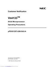 NEC VR4133 Cautions On Using