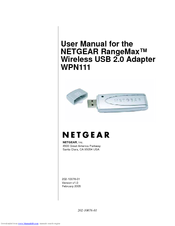 NETGEAR RangeMax Wireless USB 2.0 Adapter WPN111  WPN111NA WPN111NA User Manual