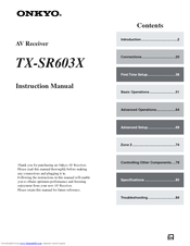 Onkyo TXSR603B - 7.1 Channel Surround Receiver Instruction Manual