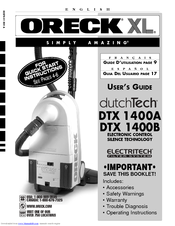 Oreck XL SIMPLY AMAZING dutchTech DTX 1400A User Manual